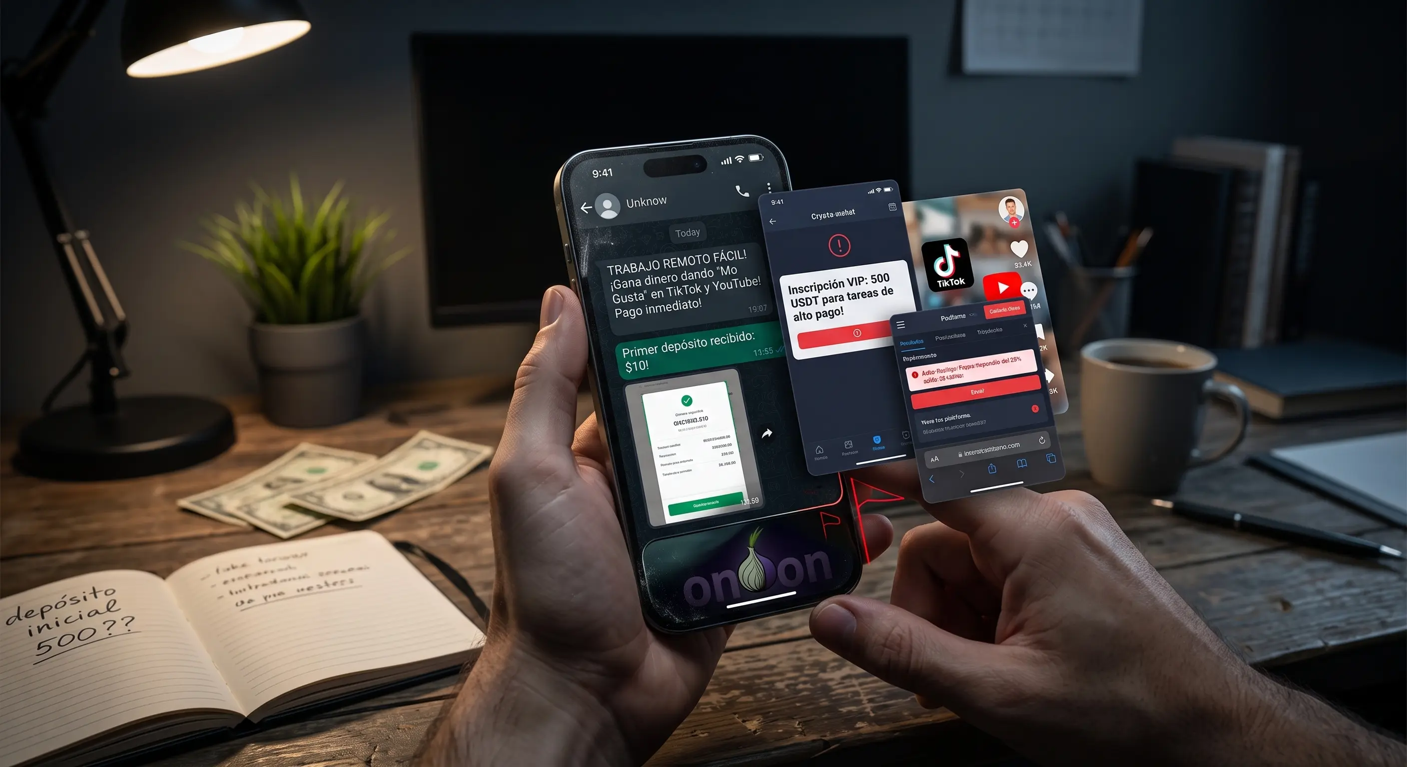 Teléfono mostrando depósitos pequeños iniciales